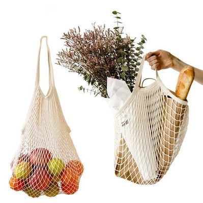Langgriffige Tasche für den Einkauf von Obst und Gemüse aus wiederverwendbarer Bio-Baumwolle