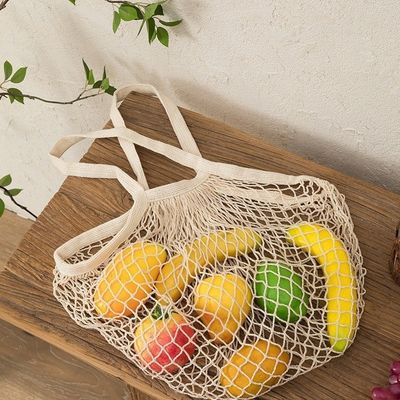 Langgriffige Tasche für den Einkauf von Obst und Gemüse aus wiederverwendbarer Bio-Baumwolle