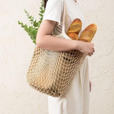 Langgriffige Tasche für den Einkauf von Obst und Gemüse aus wiederverwendbarer Bio-Baumwolle