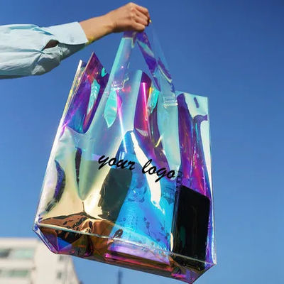 Alle Jahreszeiten Custom Logo Wasserdicht Holographischer Laser Irisescent PVC Geschenk Shopping Schulter Tote Tasche