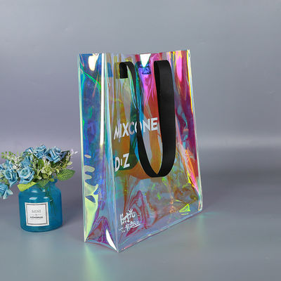 Alle Jahreszeiten Custom Logo Wasserdicht Holographischer Laser Irisescent PVC Geschenk Shopping Schulter Tote Tasche