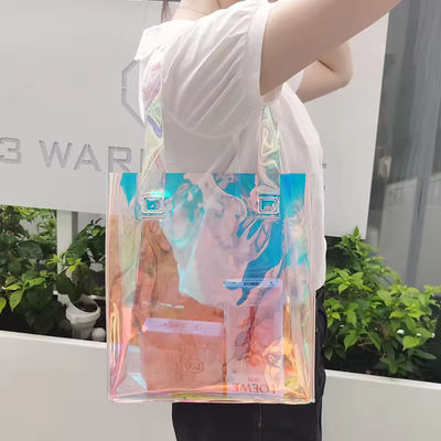 Alle Jahreszeiten Custom Logo Wasserdicht Holographischer Laser Irisescent PVC Geschenk Shopping Schulter Tote Tasche