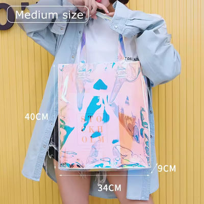 Alle Jahreszeiten Custom Logo Wasserdicht Holographischer Laser Irisescent PVC Geschenk Shopping Schulter Tote Tasche