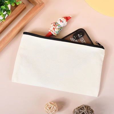 Custom Logo Printed Canvas Zipper Weiße Make-up-Tasche für Reisen und Kosmetik