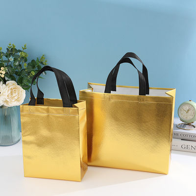 Besonderfarbiger nicht gewebter Laminat-Einkaufstaschen mit goldener Farbe und Grifflänge