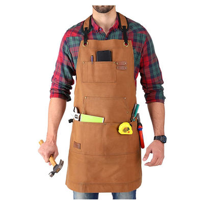 Personalisierte Logo Deluxe Wachs-Leinwand-Arbeitsschürze mit Taschen und Schnellschnalle