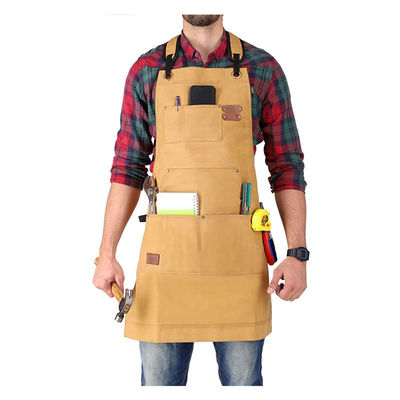 Personalisierte Logo Deluxe Wachs-Leinwand-Arbeitsschürze mit Taschen und Schnellschnalle