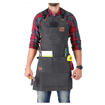 Personalisierte Logo Deluxe Wachs-Leinwand-Arbeitsschürze mit Taschen und Schnellschnalle