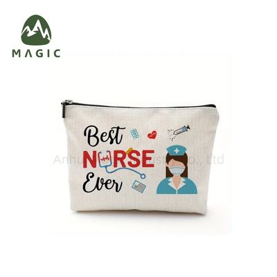 Custom Logo gedruckte Lagertasche Toilettenartikel Reise Make-up Tasche wiederverwendbare Leinwand Jute Baumwolle Kosmetiktasche