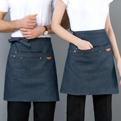 Polyester-Baumwolle-Mischung Halb-Taille-Schürze mit Denim-Material und Custom-Logo-Druck
