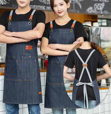 Custom Logo gedruckte Baumwolle Denim Bib Schürze ideal für geschäftige Restaurant Bar Umgebungen