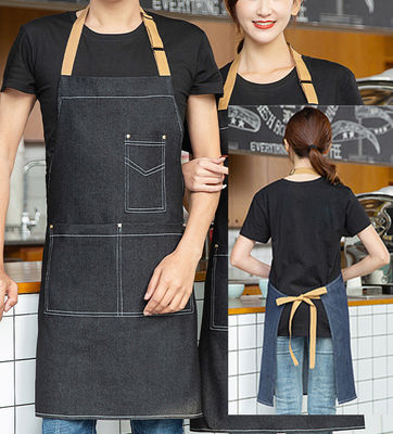 Custom Logo gedruckte Baumwolle Denim Bib Schürze ideal für geschäftige Restaurant Bar Umgebungen