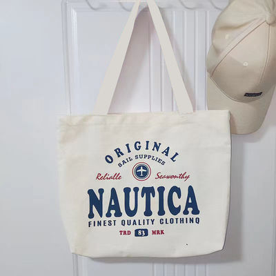 Zwei Gürtel Druck einfache Leinwand Tote-Taschen mit Custom-Logo Polyester Auskleidung Baumwolle Stoff Einkaufsbeutel