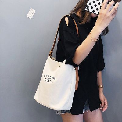Modedesign für Frauen Custom Logo Baumwolle Leinwand Tote-Tasche mit braunen Ledergriffe