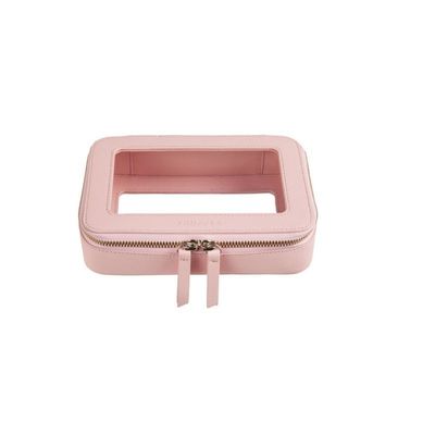Rosa Leder-Kosmetikbeutel mit akzeptablen OEM/ODM- und Solid-Pattern-Typen