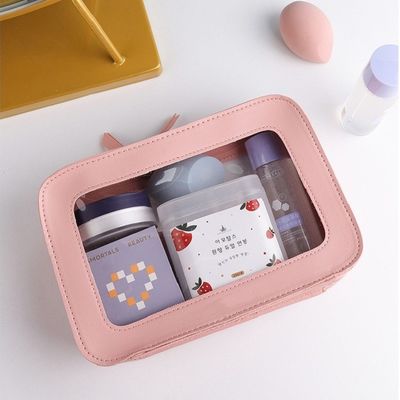 Rosa Leder-Kosmetikbeutel mit akzeptablen OEM/ODM- und Solid-Pattern-Typen