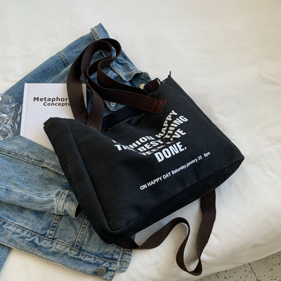 Custom Logo Letter Baumwolle Leinwand Tote Tasche mit Polyester-Bindung und große Kapazität
