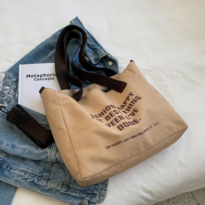 Custom Logo Letter Baumwolle Leinwand Tote Tasche mit Polyester-Bindung und große Kapazität