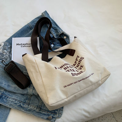 Custom Logo Letter Baumwolle Leinwand Tote Tasche mit Polyester-Bindung und große Kapazität