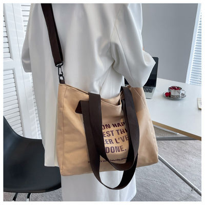 Custom Logo Letter Baumwolle Leinwand Tote Tasche mit Polyester-Bindung und große Kapazität