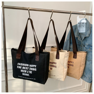 Custom Logo Letter Baumwolle Leinwand Tote Tasche mit Polyester-Bindung und große Kapazität