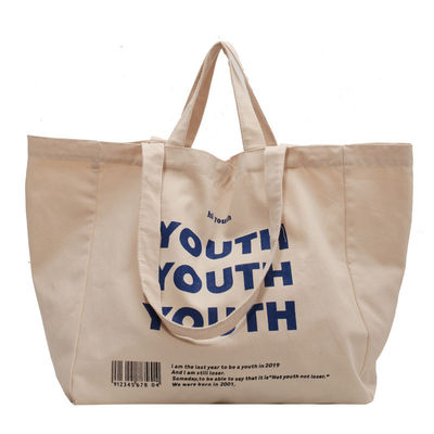 Offene Schließung Verdickter recycelbarer einfacher Baumwoll-Leinwand-Shopping-Tote-Tasche mit individuell gedrucktem Logo