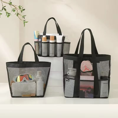 Sommer Essential Mesh Beach Tote Bag mit mehreren Taschen und individueller Farbe