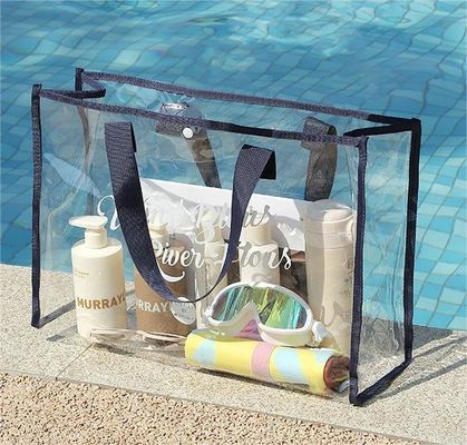 Custom Logo akzeptiert Durchsichtige Handtaschen für Strand Stand Up Clear PVC Tote Bag