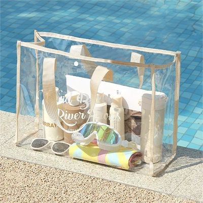 Custom Logo akzeptiert Durchsichtige Handtaschen für Strand Stand Up Clear PVC Tote Bag