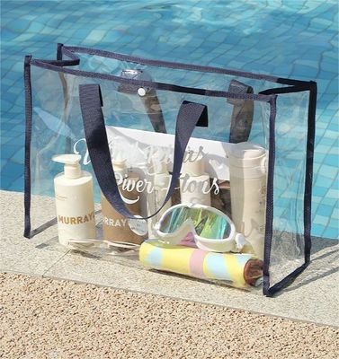 Custom Logo akzeptiert Durchsichtige Handtaschen für Strand Stand Up Clear PVC Tote Bag