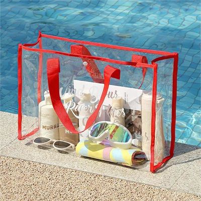 Custom Logo akzeptiert Durchsichtige Handtaschen für Strand Stand Up Clear PVC Tote Bag