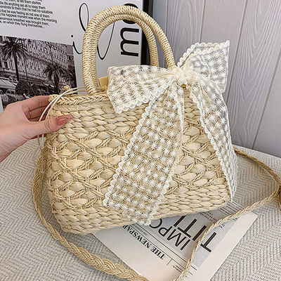 2024 Schultertaschen Tote-Tasche Mexiko Französisch Korb Strohstroh Weave Beach-Taschen Frauen gestreift