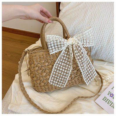 2024 Schultertaschen Tote-Tasche Mexiko Französisch Korb Strohstroh Weave Beach-Taschen Frauen gestreift