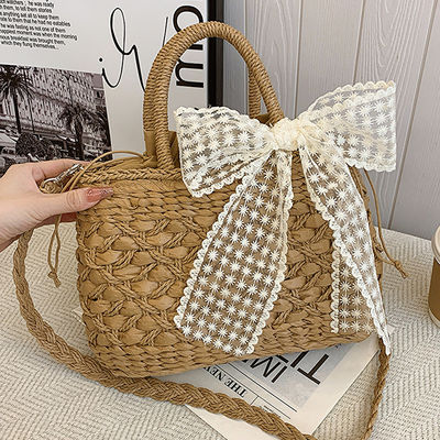 2024 Schultertaschen Tote-Tasche Mexiko Französisch Korb Strohstroh Weave Beach-Taschen Frauen gestreift