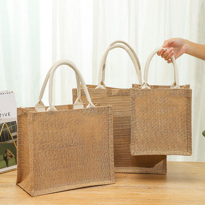 Mode Damen Linnen Handtasche Wiederverwendbares Reisehandgriffe Tote Jute Tasche zum Geschenkeinkaufen