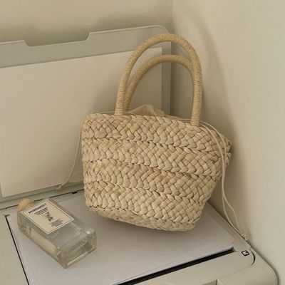 Handgestaltete Mode Damen große Kapazität Strandstroh Handtasche Gewebte Strick-Hochzeigtot Polyester