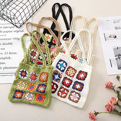 OEM/ODM Akzeptabel Häkeln Frauen Schultertaschen Großmutter Quadrat Tote Tasche gestrickte Handtaschen