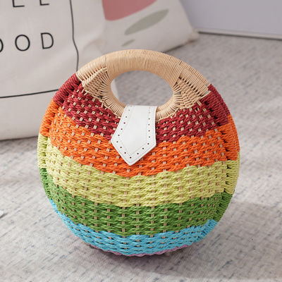 Frauen Sommer Natur Raffia Strohbeutel Schal Form Rattan Stroh Tote für Strandurlaub