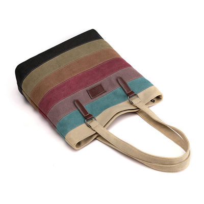 Vintage-Block-Tote-Tasche mit Streifenfarbe für den Einkauf und die Reise