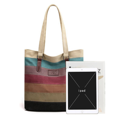 Vintage-Block-Tote-Tasche mit Streifenfarbe für den Einkauf und die Reise