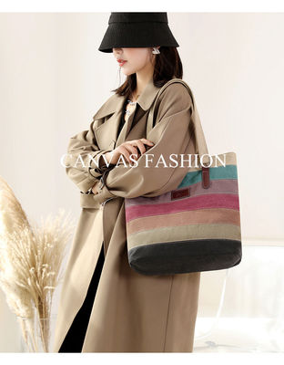 Vintage-Block-Tote-Tasche mit Streifenfarbe für den Einkauf und die Reise