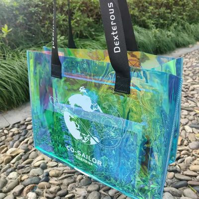 Klarer Einkaufs-Transparent Jelly Laser Irisescent PVC Tote Bag mit gedrucktem Custom Logo