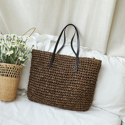 Customized Farbe Frauen Schulternetz Große Handtasche Stroh Strand Tote Tasche für das tägliche Leben