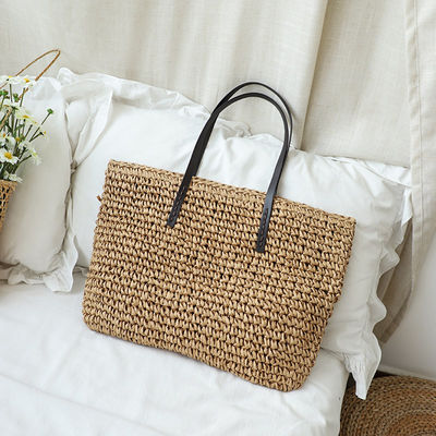 Customized Farbe Frauen Schulternetz Große Handtasche Stroh Strand Tote Tasche für das tägliche Leben