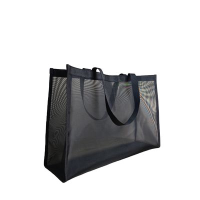 Großkapazität Custom Logo Druck Schwarz Mesh Tote Tasche für den Markt Einkaufen und Strand