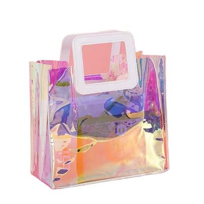 Benutzerdefiniertes Logo Wasserdicht Farbiges PVC Laser Holographisch Transparent Klar Einkaufstasche