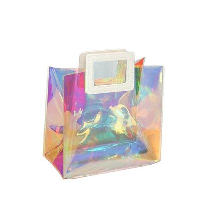 Benutzerdefiniertes Logo Wasserdicht Farbiges PVC Laser Holographisch Transparent Klar Einkaufstasche