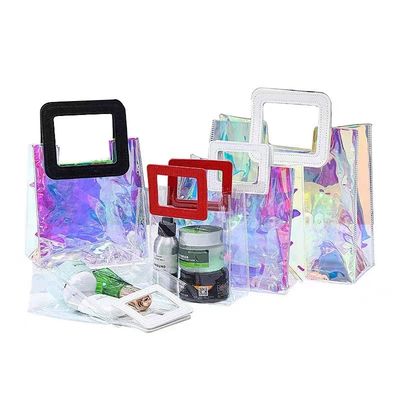 Benutzerdefiniertes Logo Wasserdicht Farbiges PVC Laser Holographisch Transparent Klar Einkaufstasche