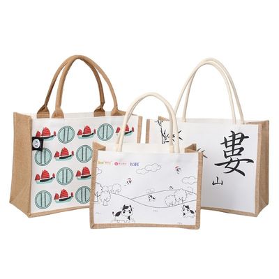 Individuelles Logo Natürliche wiederverwendbare laminierte Jute Lebensmittelwaren Einkaufstasche OEM/ODM Tote Bag
