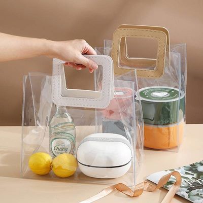 Lederhandgriff Wiederverwendbare Handtasche Transparente PVC Kunststoff Geschenkepackung Tote-Tasche für Strandtasche